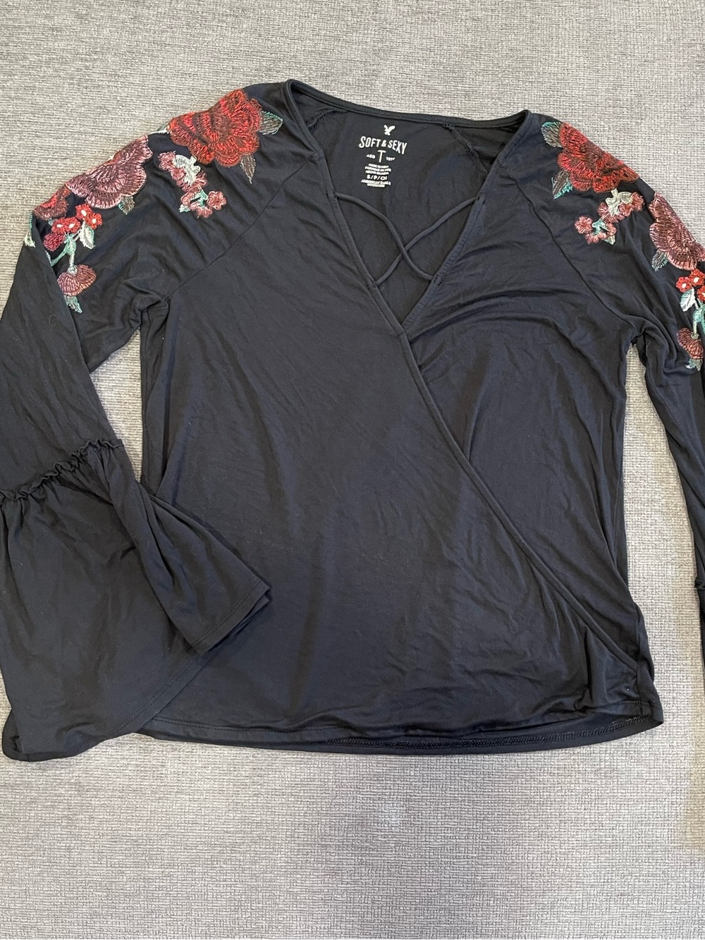 AE Embroidered Bell Sleeve Top